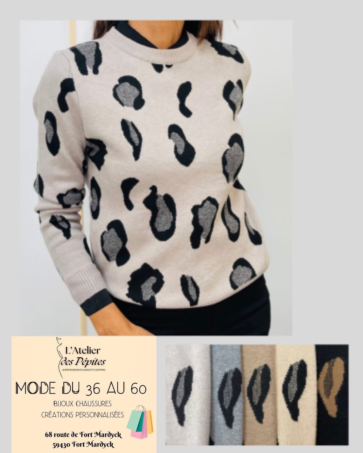 Pull femme imprimé léopard – Plusieurs coloris – Tailles M/L et XL/XXL
