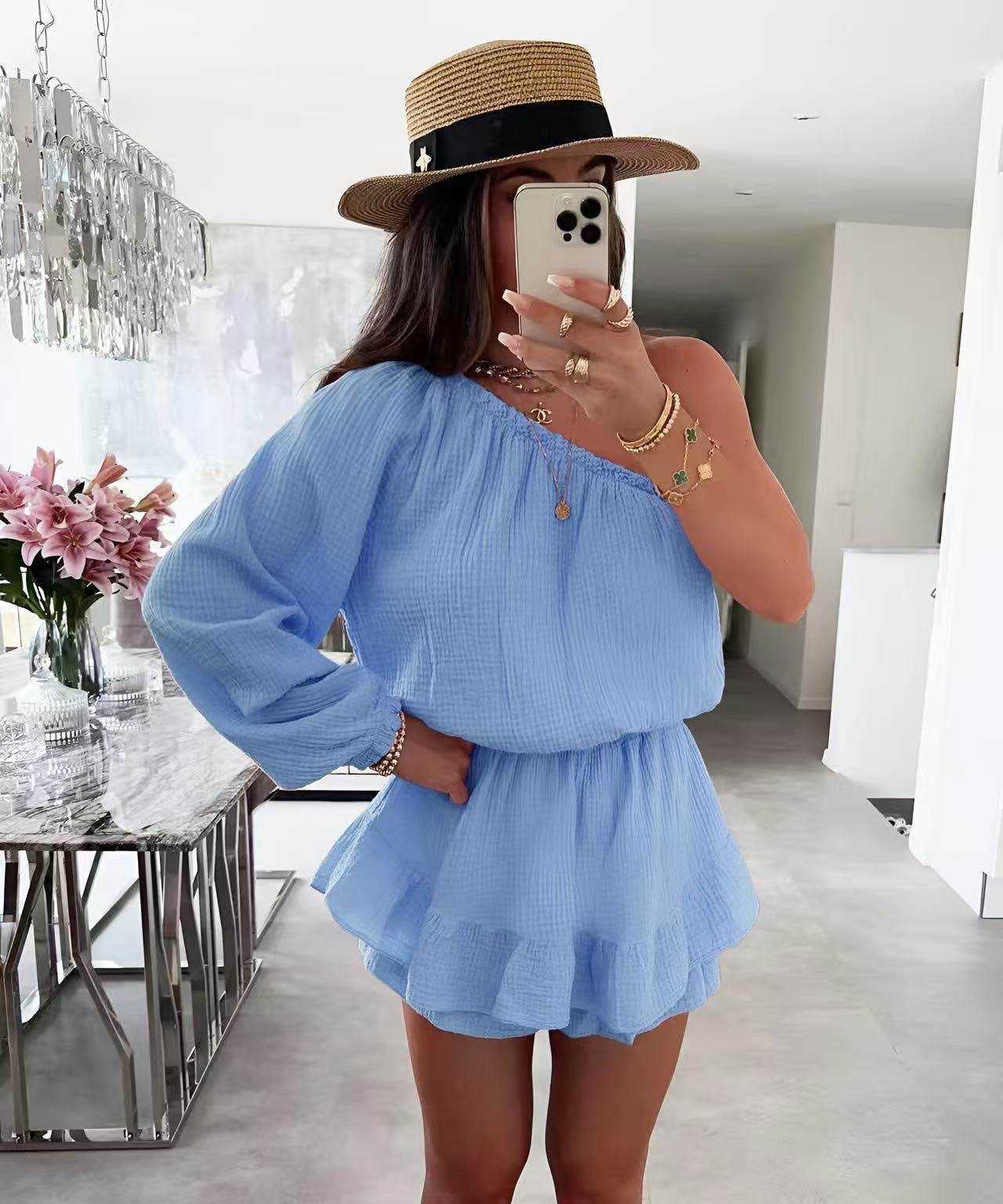 Combi-short bohème en gaze de coton