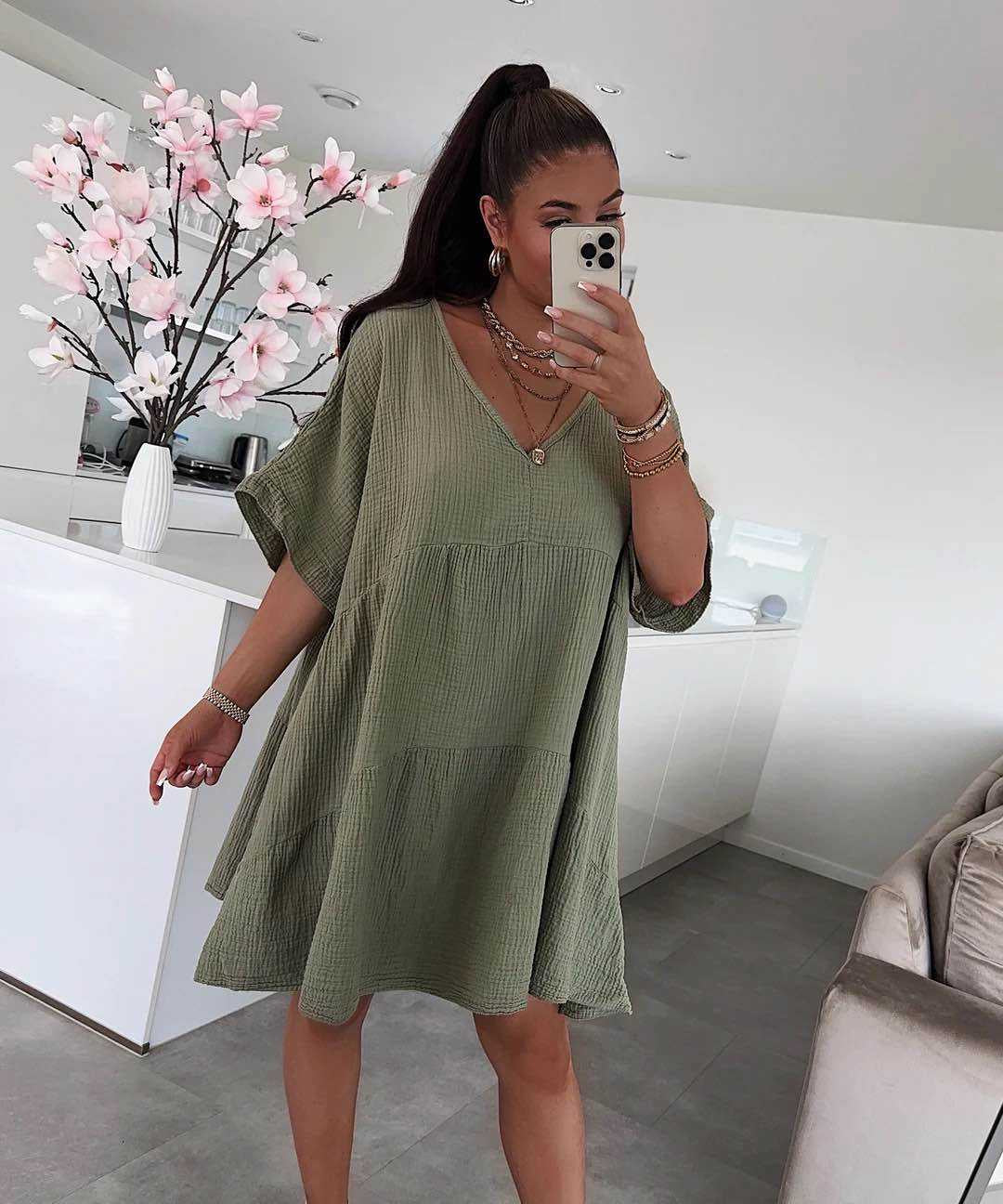 Robe uni gaz de coton