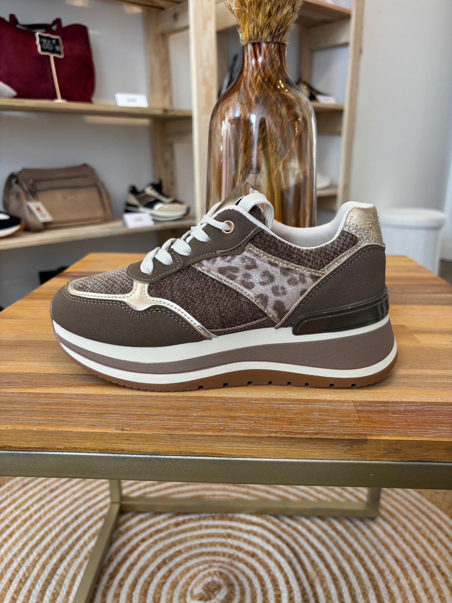 Basket léopard Taupe