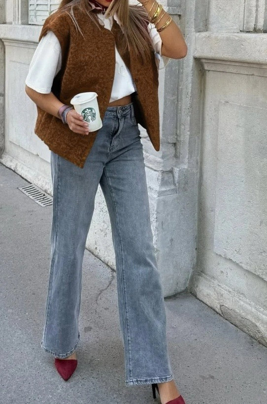 Gilet sans manches femme en laine bouillie – Plusieurs coloris – Taille unique 36/44