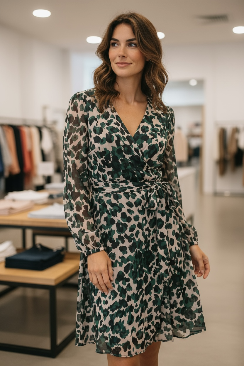 Robe fluide imprimée verte – du 36 au 44