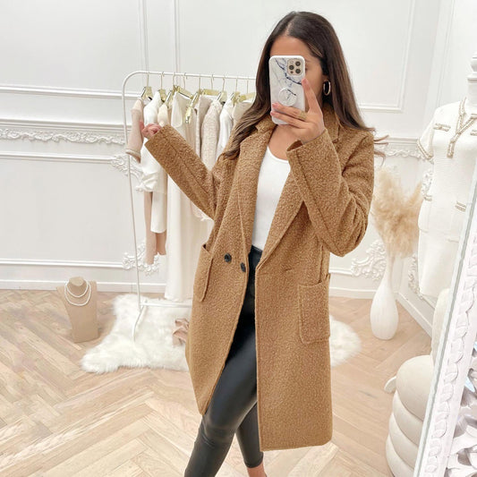 Manteau long femme en laine bouillie – Taille unique 36/44