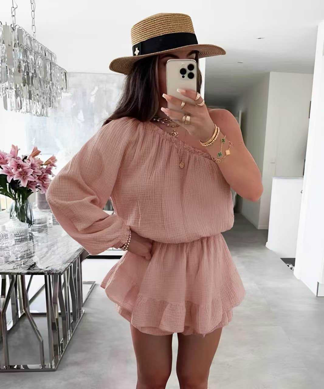 Combi-short bohème en gaze de coton