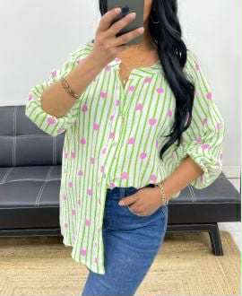 Chemise rayée à cœurs – Gaze de coton