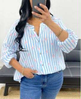 Chemise rayée à cœurs – Gaze de coton