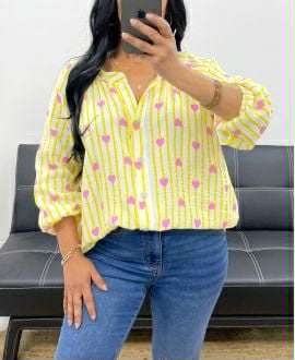 Chemise rayée à cœurs – Gaze de coton