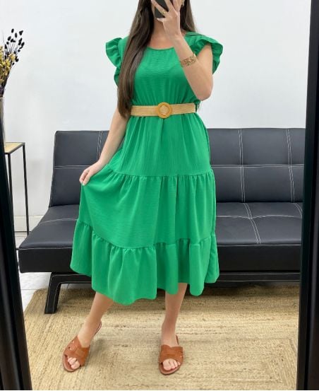 Robe fluide ceinturée à volants
