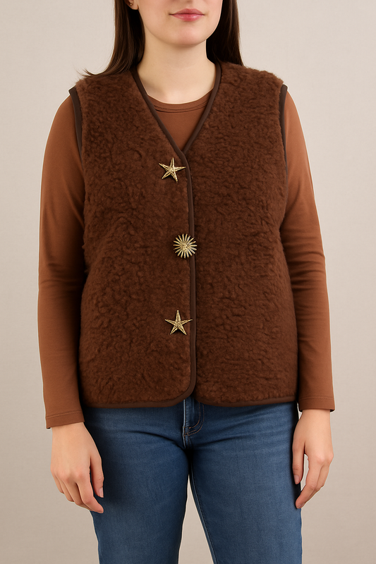 Gilet sans manches moumoute – Boutons dorés étoile