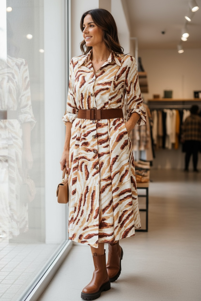 Robe chemise femme imprimée – Style chic & moderne – Tailles S à XL